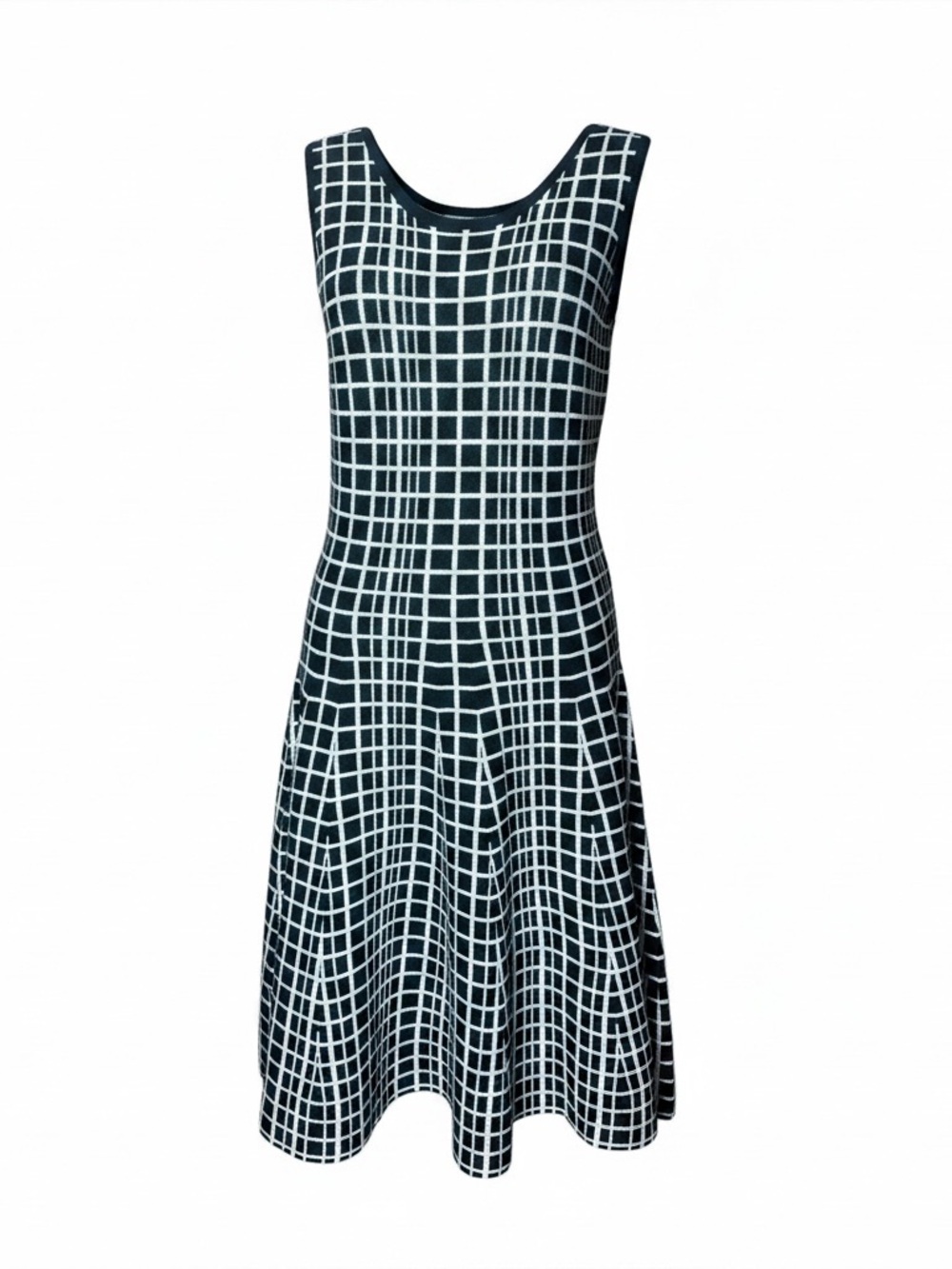 NWT The Limited Black White Windowpane Plaid Wool Fit & Flare Dress Size S